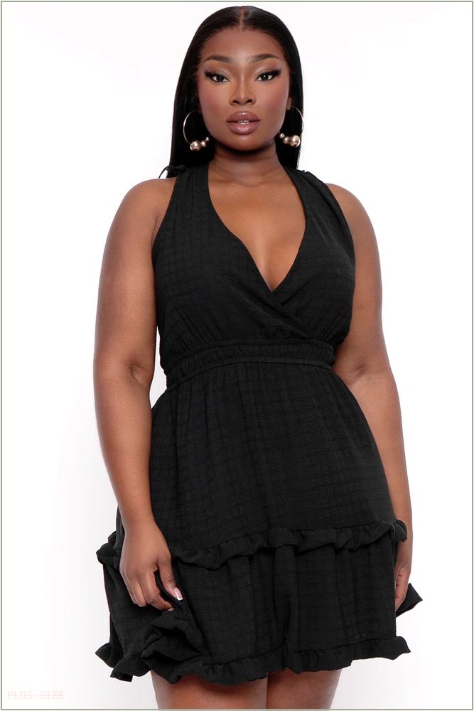  Plus Size Delia Tiered Ruffle Dress- Black H15-CS2341-BK-4X