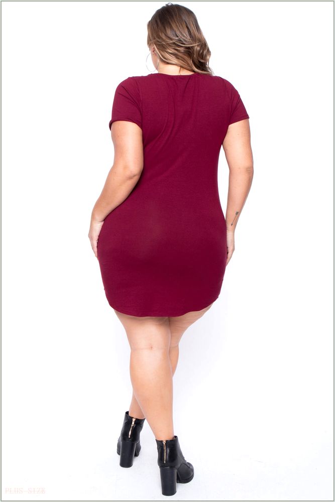  Plus Size Destroyed Tee Dress - Burgundy C3-CS0571-BY-1X