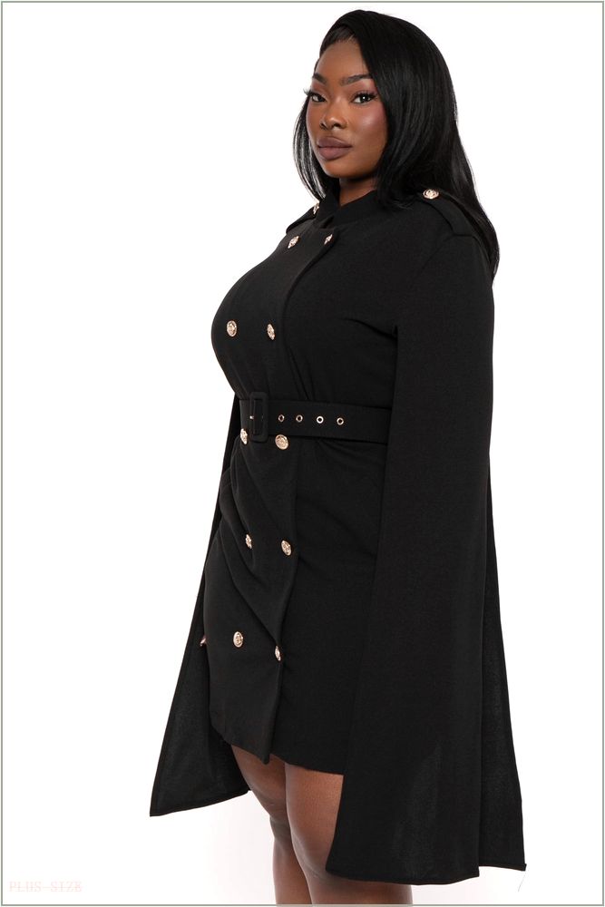  Plus Size Diany Cape Belted Dress- Black E20-26505X-BK-1X