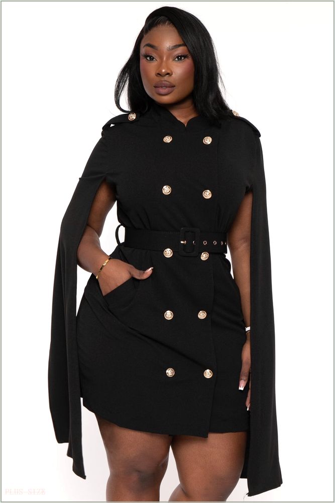  Plus Size Diany Cape Belted Dress- Black E20-26505X-BK-1X