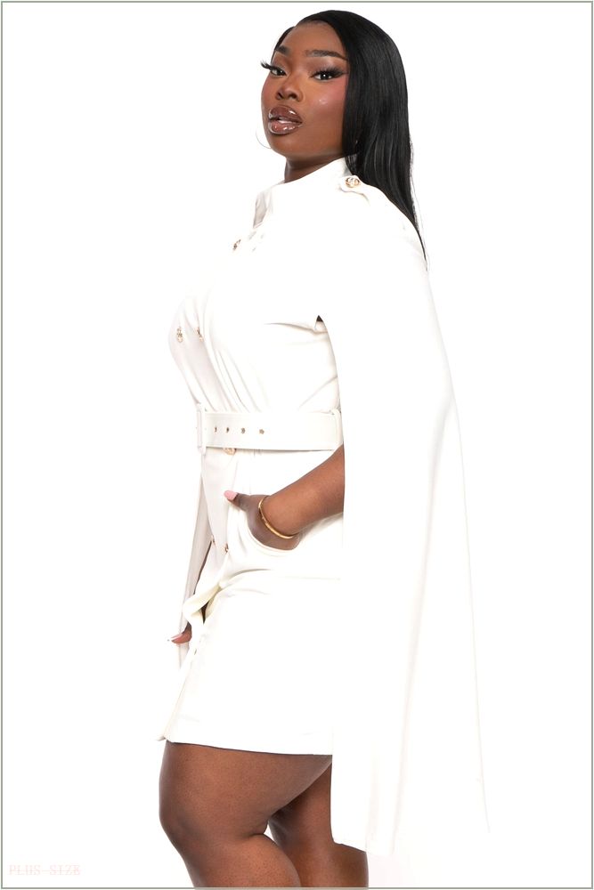  Plus Size Diany Cape Belted Dress- White E20-26505X-WH-1X