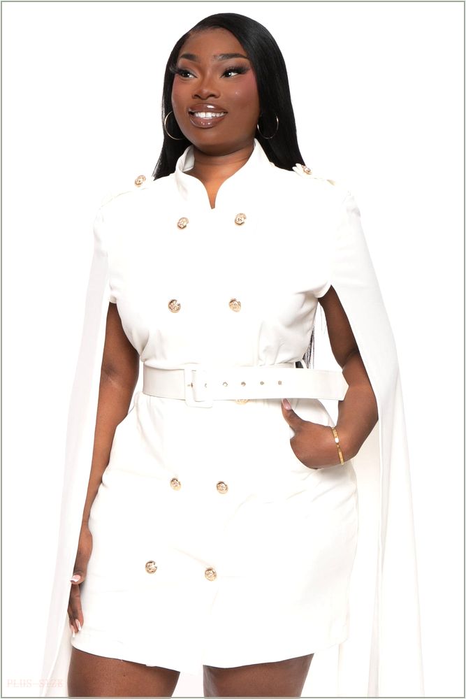  Plus Size Diany Cape Belted Dress- White E20-26505X-WH-1X