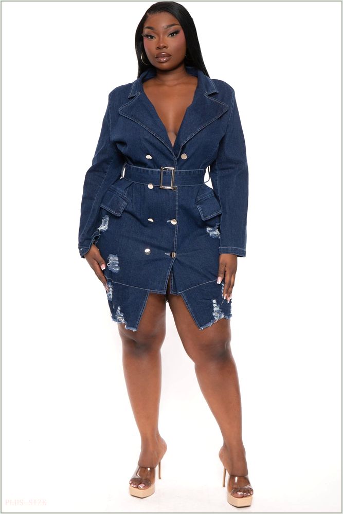  Plus Size Distress Denim Mini Dress- Blue Z205-26488X-BL-3X