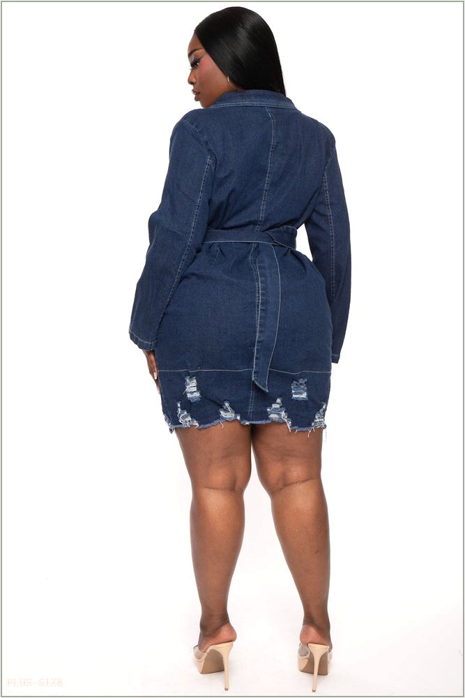  Plus Size Distress Denim Mini Dress- Blue Z205-26488X-BL-3X