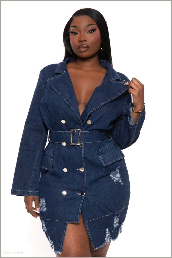  Plus Size Distress Denim Mini Dress- Blue Z205-26488X-BL-3X