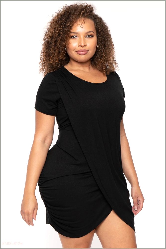  Plus Size Dolley Tulip Mini Dress -Black H4-CS2631-BK-1X