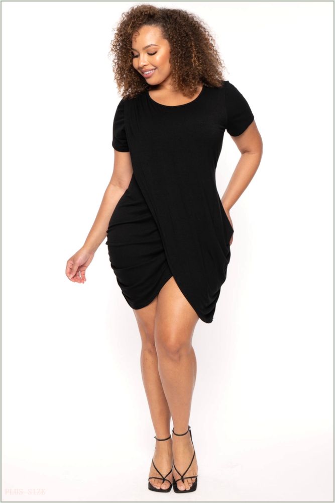  Plus Size Dolley Tulip Mini Dress -Black H4-CS2631-BK-1X