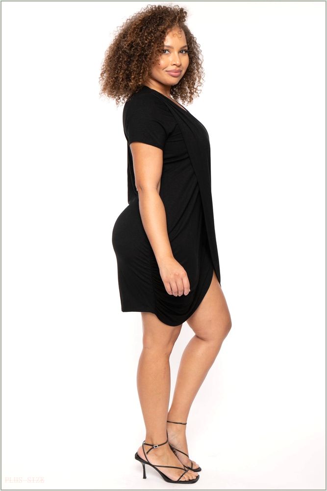  Plus Size Dolley Tulip Mini Dress -Black H4-CS2631-BK-1X