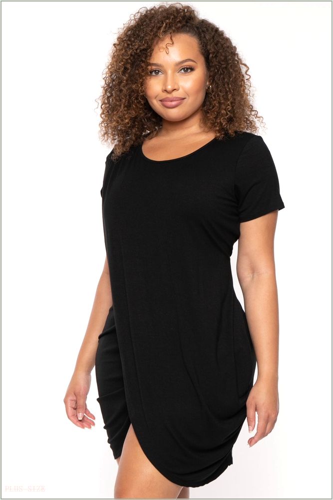  Plus Size Dolley Tulip Mini Dress -Black H4-CS2631-BK-1X