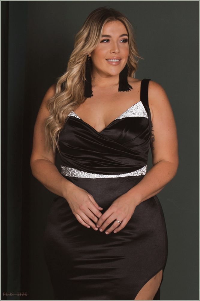  Plus Size Donnetta Satin Gown- Black R57-IXD9005SP-BK-1X