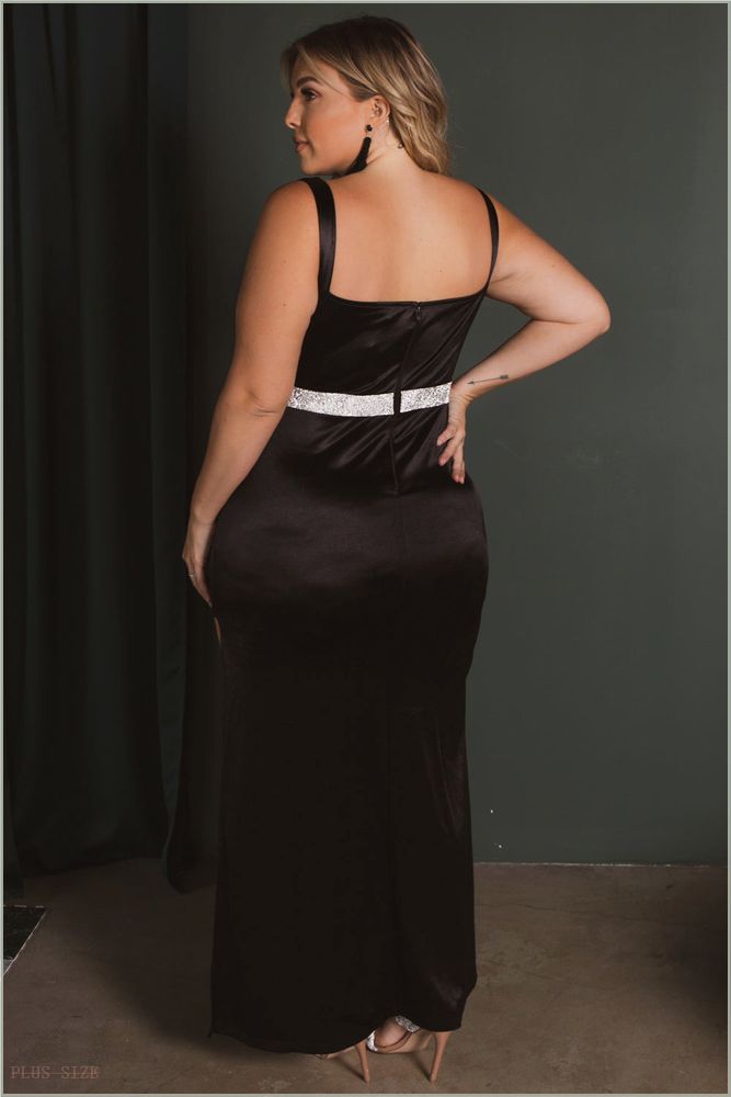  Plus Size Donnetta Satin Gown- Black R57-IXD9005SP-BK-1X