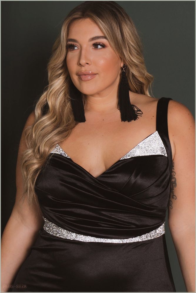  Plus Size Donnetta Satin Gown- Black R57-IXD9005SP-BK-1X