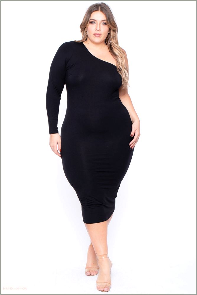  Plus Size Ebony One Shoulder Dress - Black S54-CS1352-BK-3X