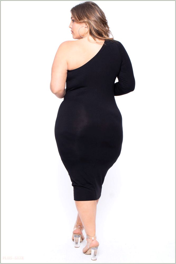  Plus Size Ebony One Shoulder Dress - Black S54-CS1352-BK-3X