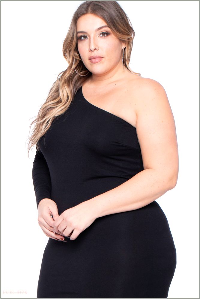  Plus Size Ebony One Shoulder Dress - Black S54-CS1352-BK-3X