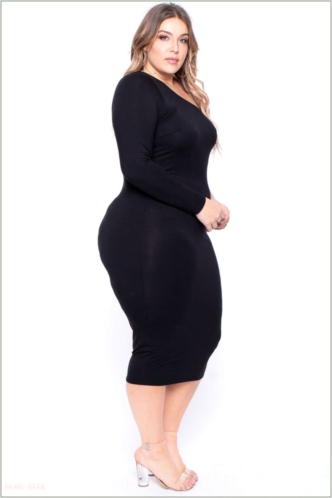  Plus Size Ebony One Shoulder Dress - Black S54-CS1352-BK-3X