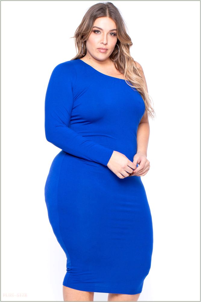  Plus Size Ebony One Shoulder Dress - Royal Blue S54-CS1352-RB-1X