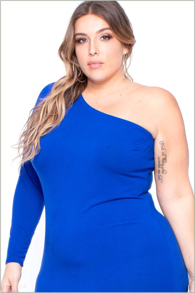  Plus Size Ebony One Shoulder Dress - Royal Blue S54-CS1352-RB-1X