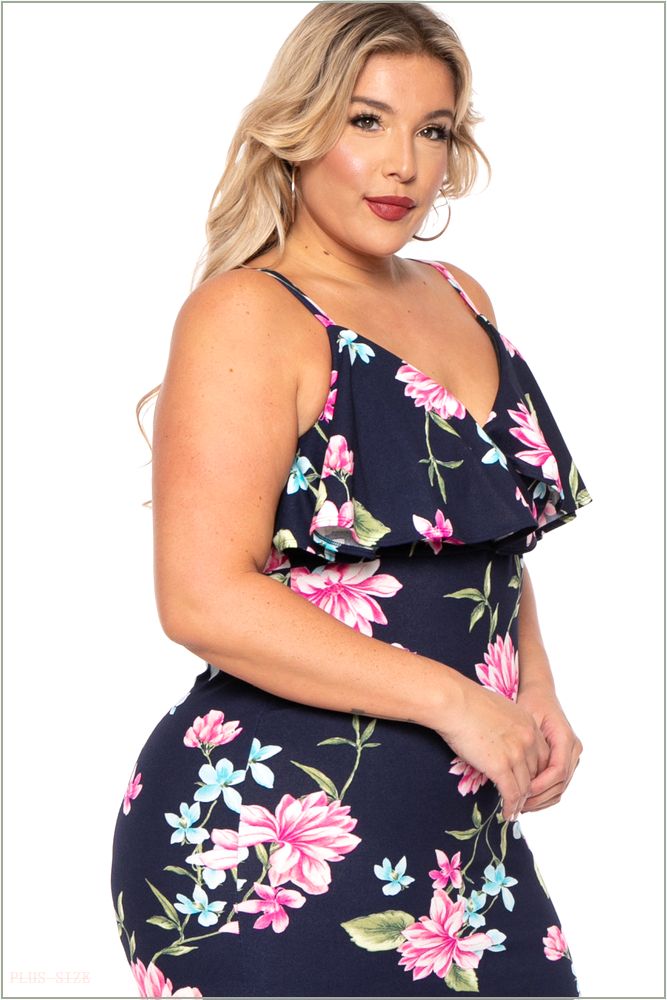  Plus Size Eden Floral Dress- Navy X32-CS2123FP-NY-1X