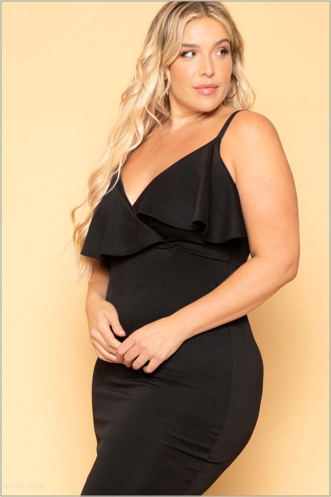  Plus Size Eden Ruffle Dress - Black M28-CS2123-BK-1X