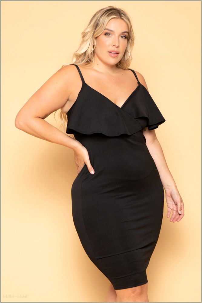  Plus Size Eden Ruffle Dress - Black M28-CS2123-BK-1X