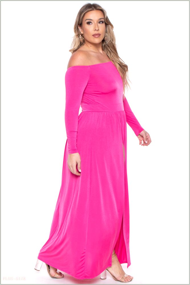  Plus Size Eliana M- Slit Dress- Pink NG2-CS2037-PK-1X