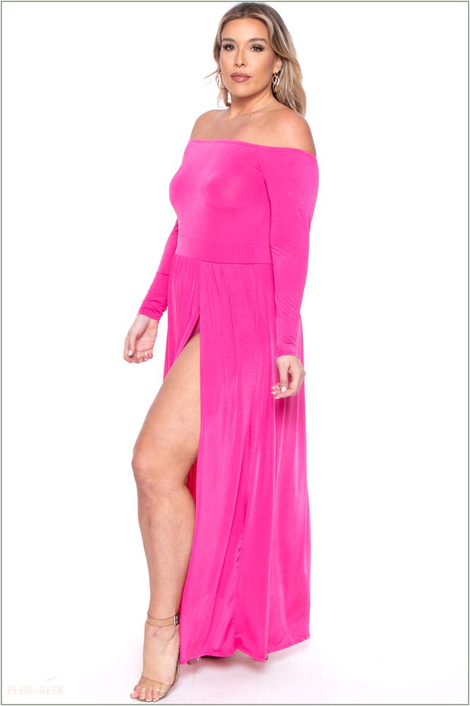  Plus Size Eliana M- Slit Dress- Pink NG2-CS2037-PK-1X