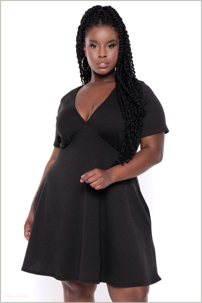  Plus Size Ellie Flare Dress - Black J53-CS2105-BK-1X