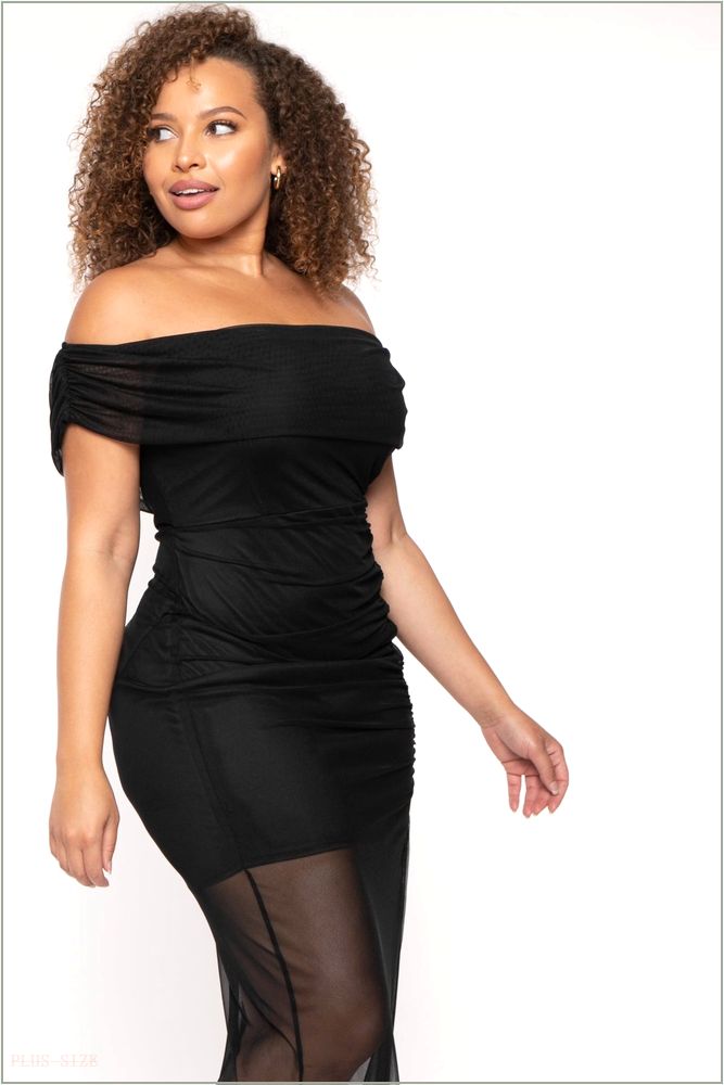  Plus Size Elyna Mesh Maxi Dress - Black H11-CS1486-BK-1X