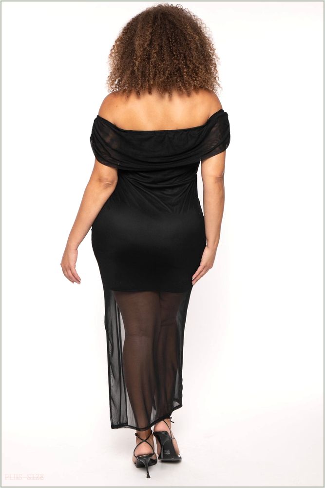  Plus Size Elyna Mesh Maxi Dress - Black H11-CS1486-BK-1X