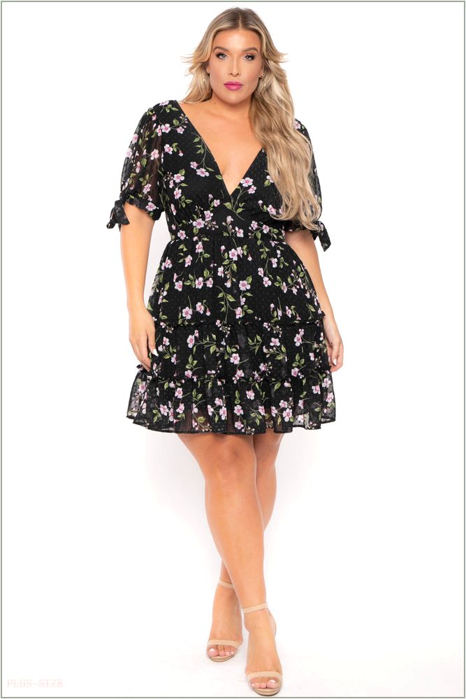  Plus Size Emma Floral Back Tie Dress- Black UP9-CS2126P-BK-3X