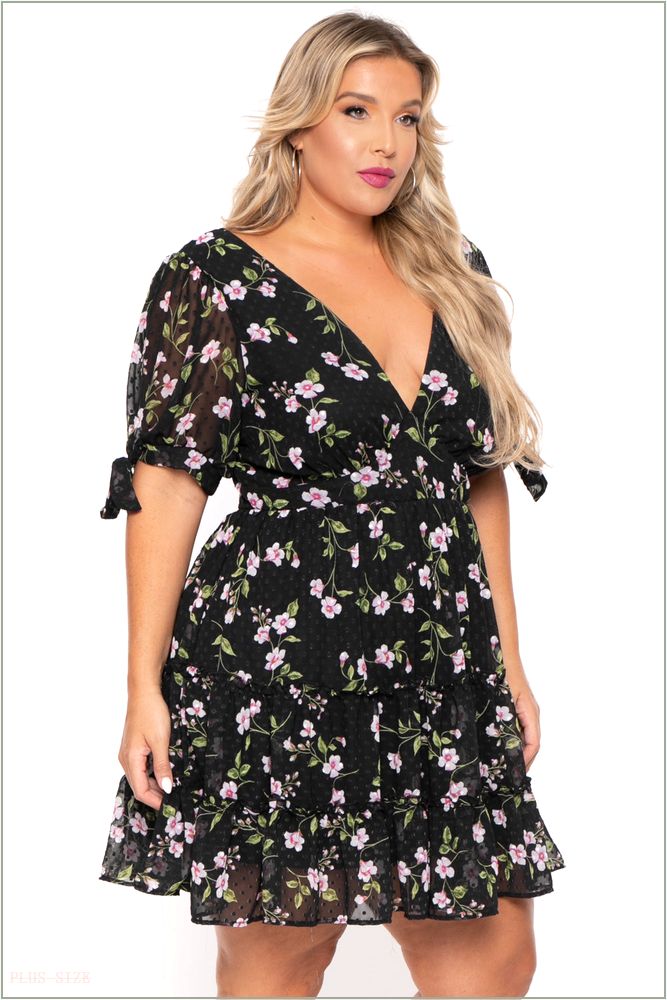  Plus Size Emma Floral Back Tie Dress- Black UP9-CS2126P-BK-3X