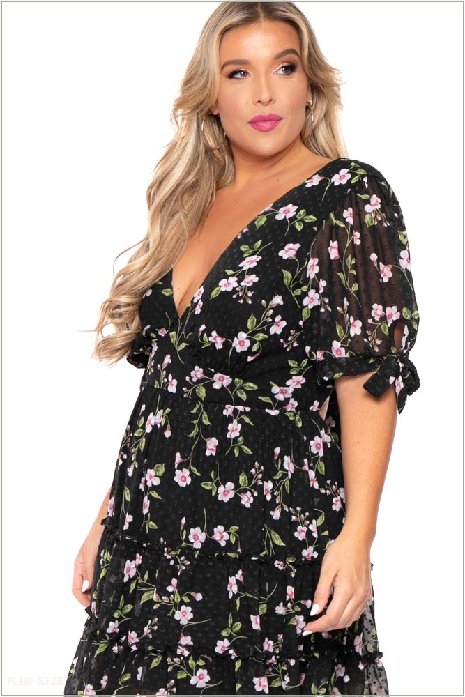  Plus Size Emma Floral Back Tie Dress- Black UP9-CS2126P-BK-3X