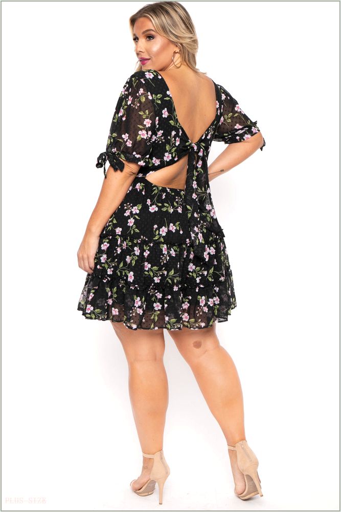  Plus Size Emma Floral Back Tie Dress- Black UP9-CS2126P-BK-3X