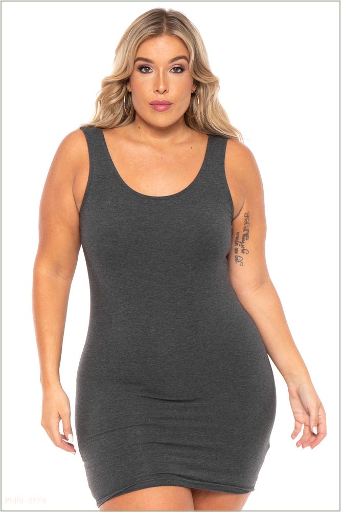  Plus Size Essential Tank Bodycon Dress- Charcoal F88-CS0007-CH-1X