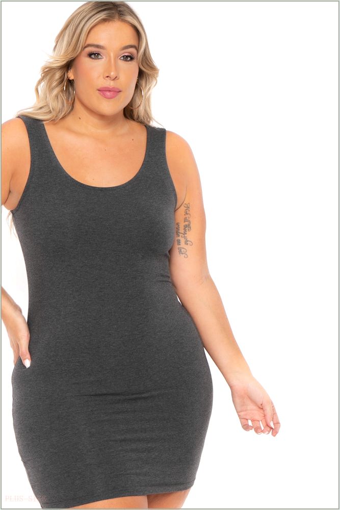  Plus Size Essential Tank Bodycon Dress- Charcoal F88-CS0007-CH-1X