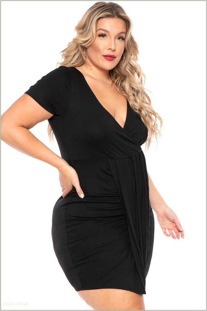  Plus Size Evie Front Drape Dress - Black M23-CS2194-BK-2X