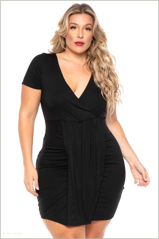  Plus Size Evie Front Drape Dress - Black M23-CS2194-BK-2X