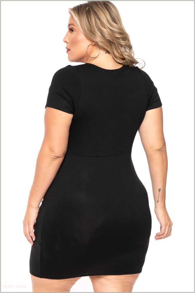  Plus Size Evie Front Drape Dress - Black M23-CS2194-BK-2X