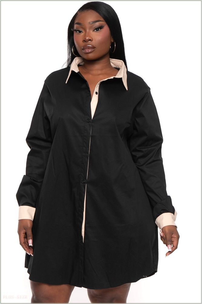  Plus Size Faneli Tunic Dress- Black Z218-26691X-BK-1X