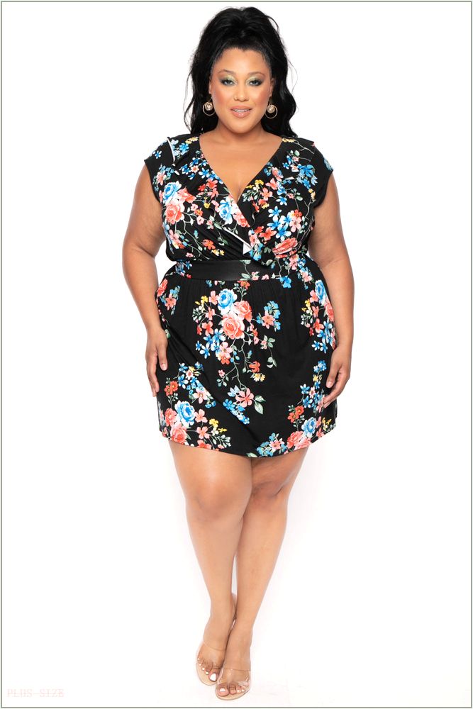  Plus Size Floral Tina Dress - Floral Black N13-CS0341-BK-1X