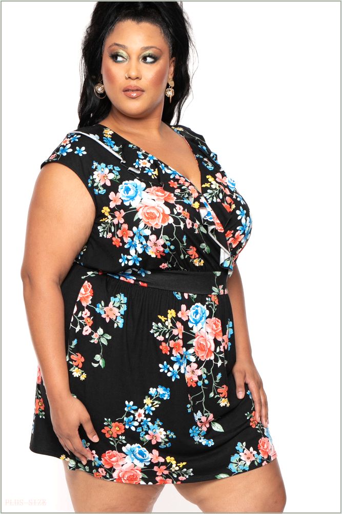  Plus Size Floral Tina Dress - Floral Black N13-CS0341-BK-1X