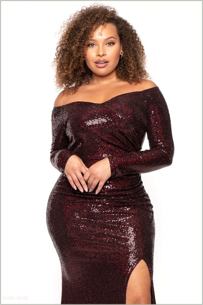  Plus Size Françoise Sequin Gown - Burgundy G31-GD810046-BY-1X