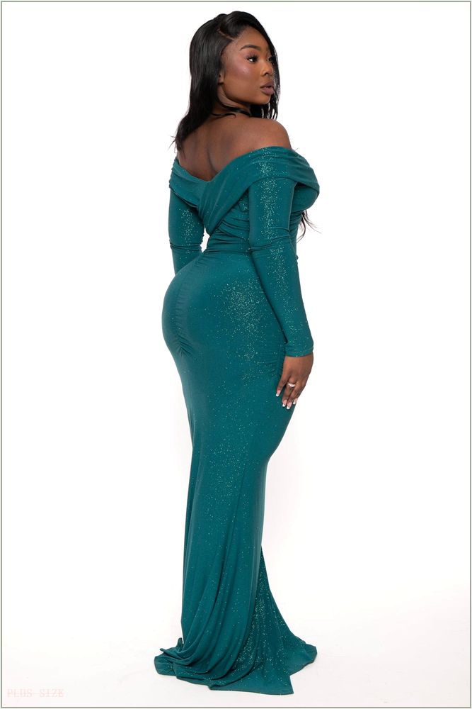  Plus Size Frenzetta Glitter Gown - Hunter Green A4-GD80986-HG-1X