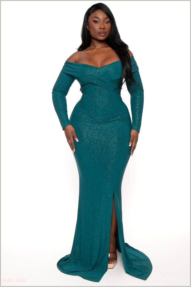  Plus Size Frenzetta Glitter Gown - Hunter Green A4-GD80986-HG-1X