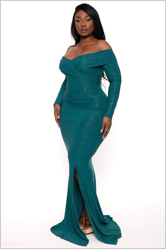  Plus Size Frenzetta Glitter Gown - Hunter Green A4-GD80986-HG-1X