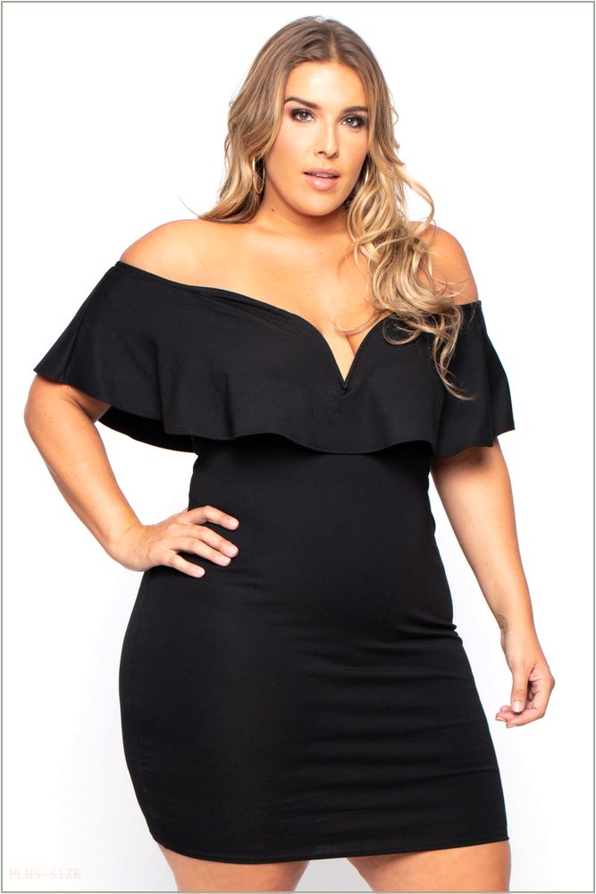  Plus Size Frill Bodycon Dress - Black J55-CS0071-BK-1X