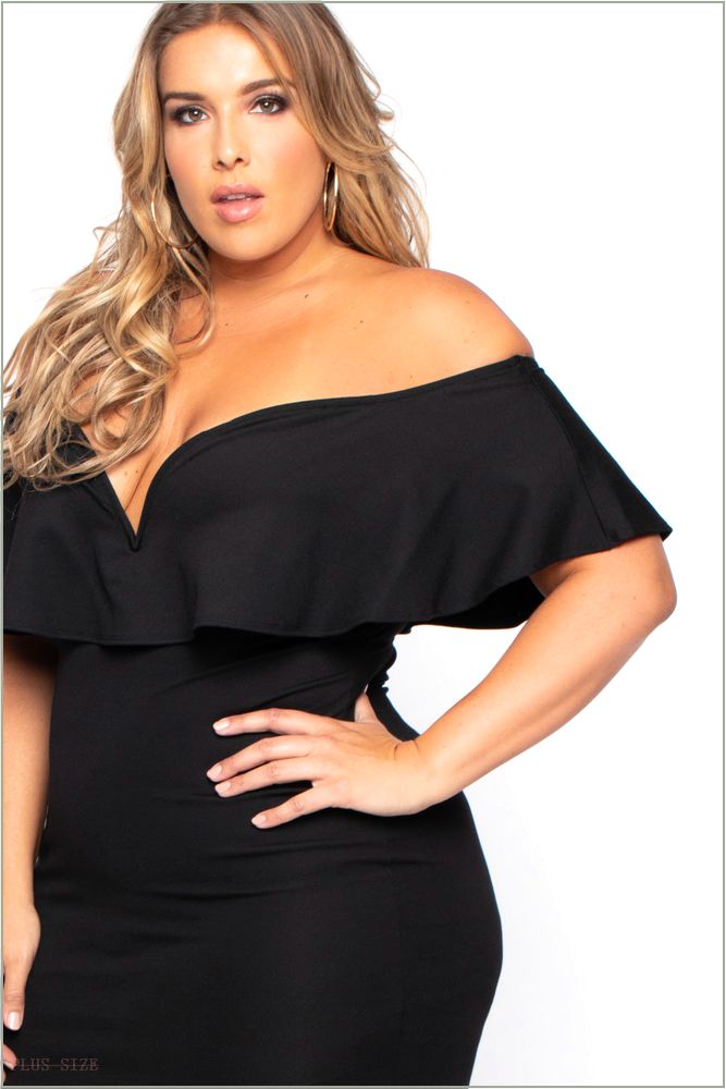  Plus Size Frill Bodycon Dress - Black J55-CS0071-BK-1X