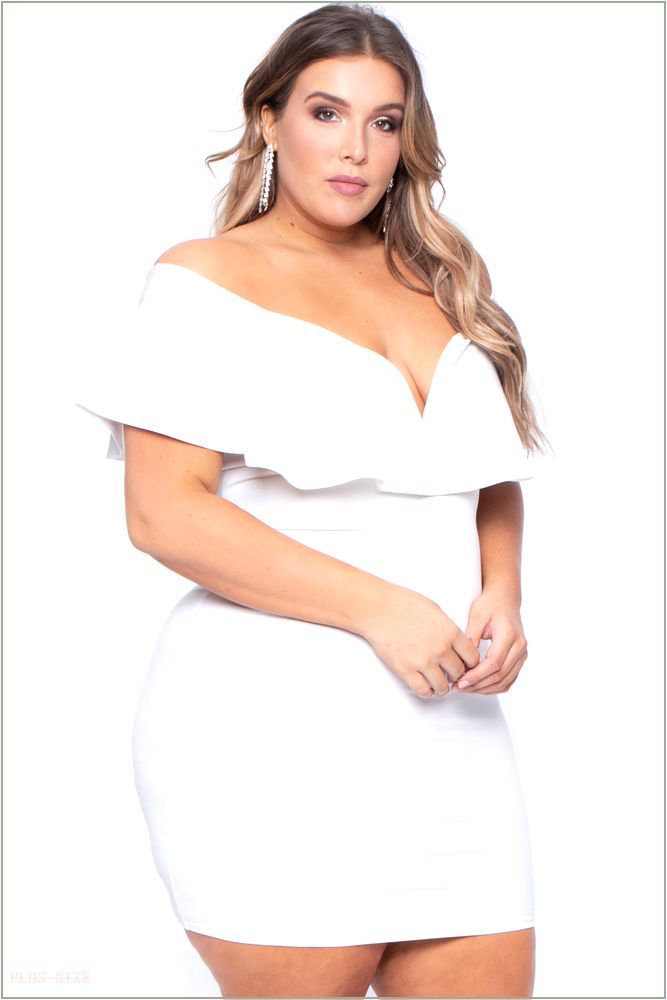  Plus Size Frill Bodycon Dress - Ivory L25-CS0071-IV-4X