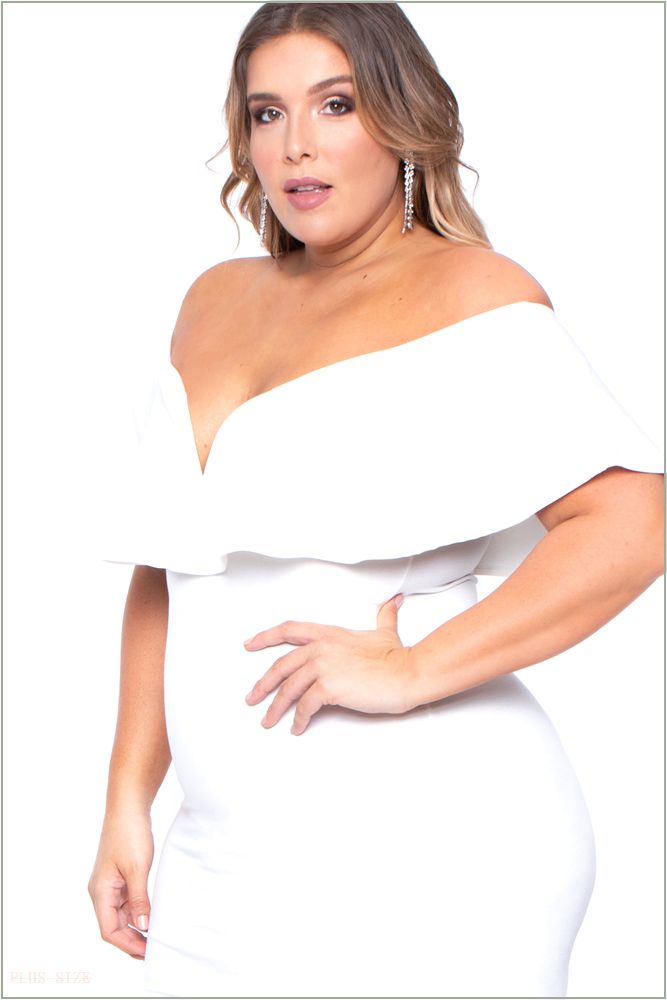  Plus Size Frill Bodycon Dress - Ivory L25-CS0071-IV-4X